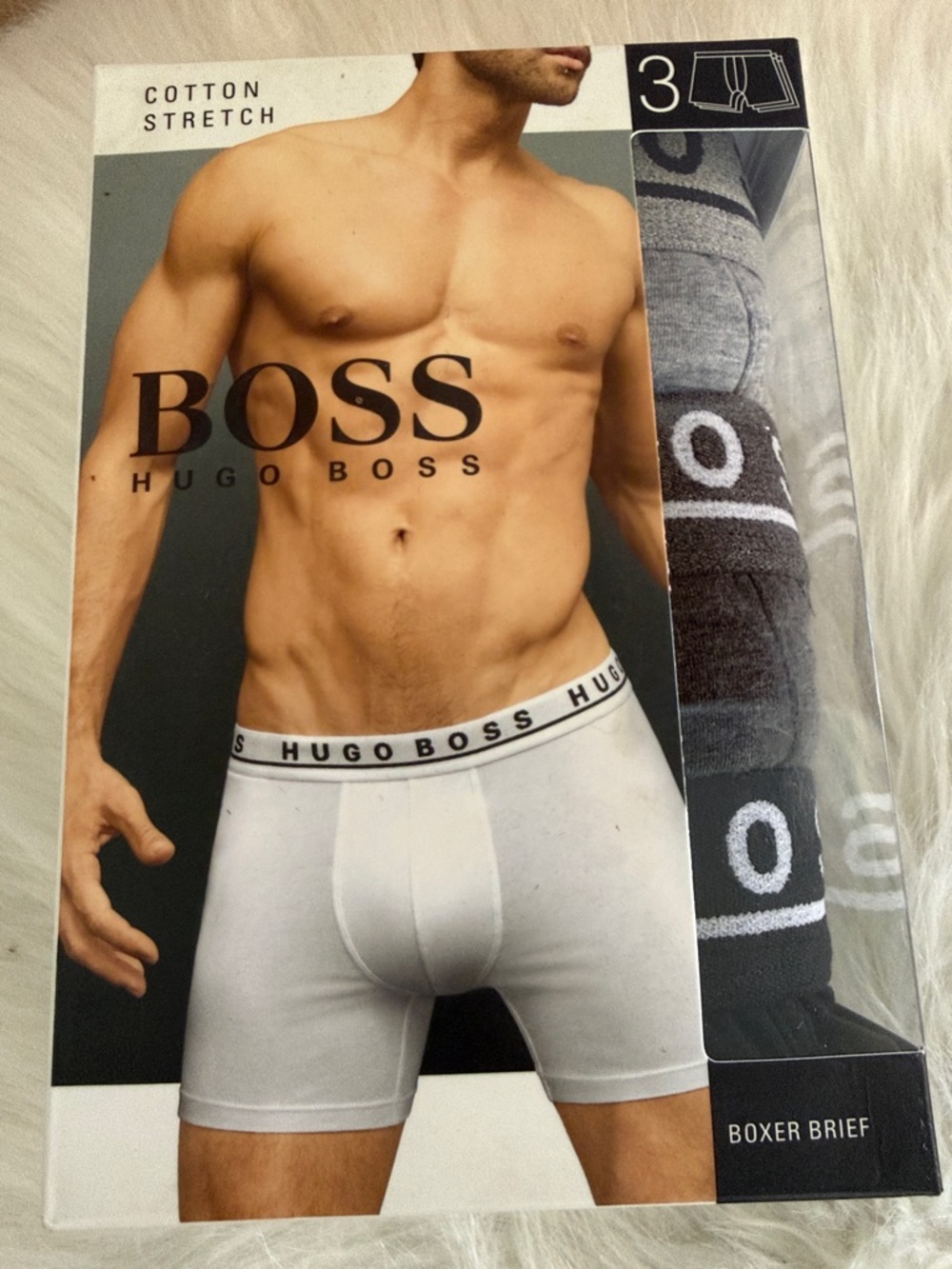 Hugo Boss XXL Gray / Black Cotton Stretch Boxer Brief- 3 Pack